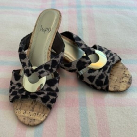 IMPO Cheetah Print Renita Memory Foam Low Heel Cork Wedge Sandals - Picture 1 of 11